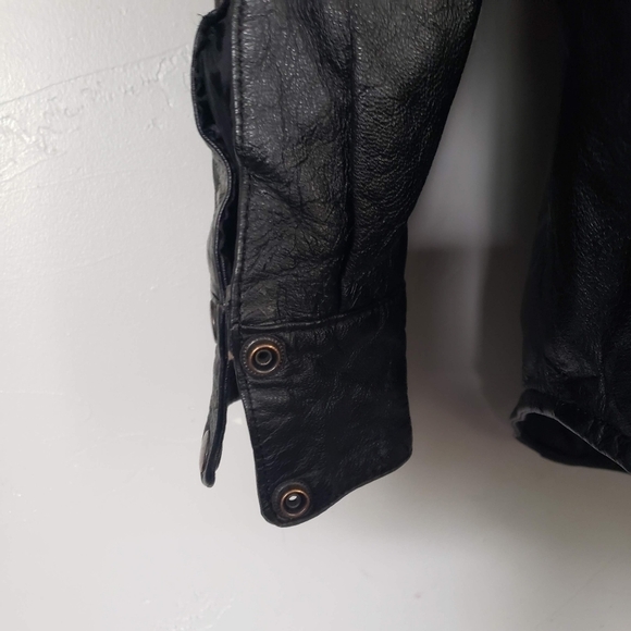 Zony Inc. Vintage 2002 Black Leather Jacket Snap Buttons Harley Davidson Pocket - Picture 6 of 11